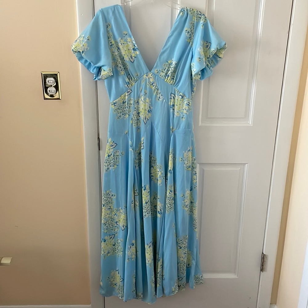 Free People Light Blue Floral Midi Dress